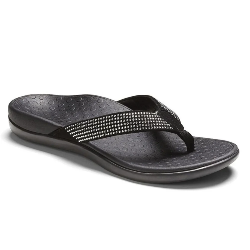 Vionic High Tide Black Rhinestone Orthotic Flip Flop Sandals Women's Size 8-8.5